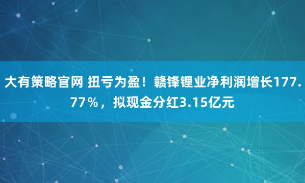 大有策略官网 扭亏为盈!赣锋锂业净利润增长177.77%,拟现金分红3.15亿元